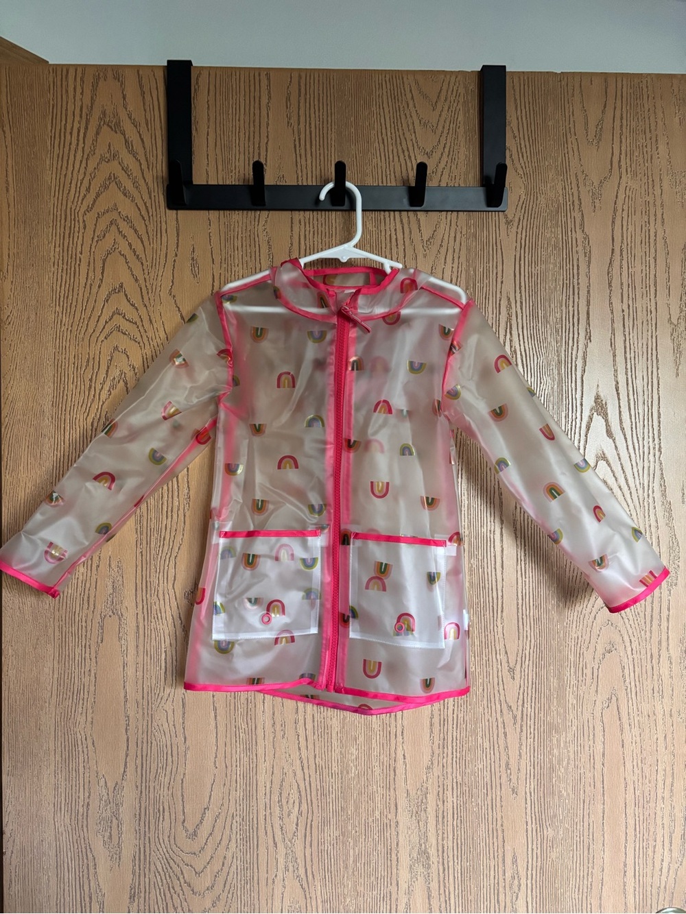 Cat & Jack Clear Raincoat with Pink Trim and Rainbow Motif